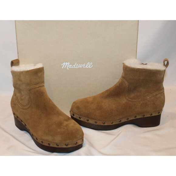 Madewell Women 5.5 Marceline Clog Boots Shearling Brown Suede Leather NEW! $258‎ - Picture 2 of 11